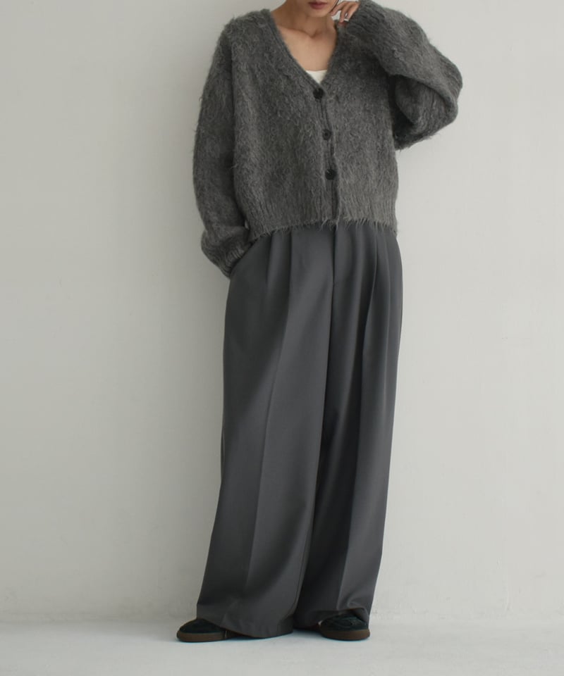 knit-02280 ヘアリー ニット カーディガン グレー ブラウン | L knit-02280 ヘアリー ニット カーディガン グレー ブラウン | L