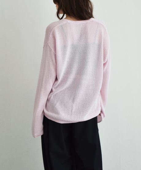 knit-02378　リネン混　メッシュ ニット カーディガン　エクリュ　ピンク　ブルー　グレー　ネイビー