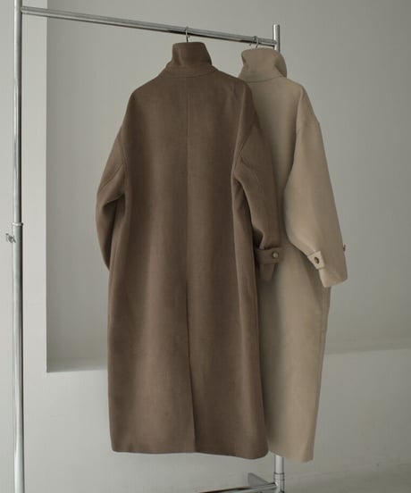 coat-12001　ウールブレンド ステンカラーコート　ベージュ　モカ