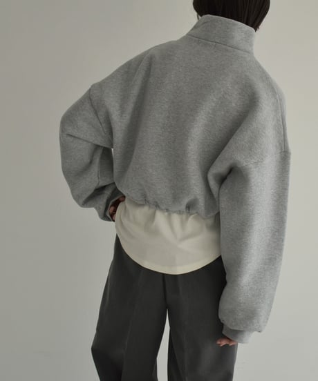 tops-02450　裏起毛クロップドハーフジップスウェット　グレー　チャコール　ブラック