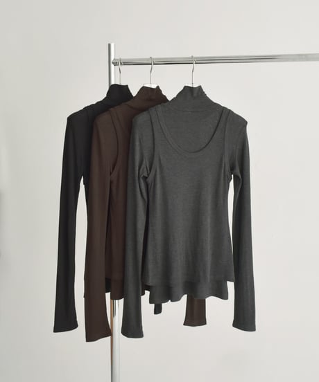 tops-02574　ハイネック＆タンクトップ レイヤード トップス　グレー　ブラウン　ブラック