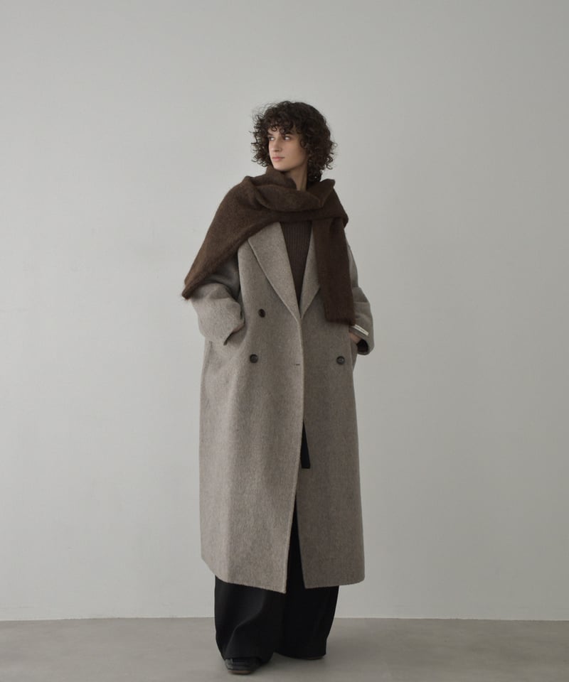 coat-02063 シャギー ウール ロングコート グレージュ ダークグレー