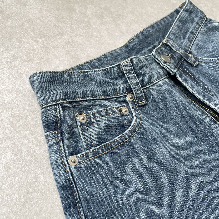 bottoms-02164 ロールアップデザインデニム ウォッシュブルー | L bottoms-02164 ロールアップデザインデニム ウォッシュブルー | L