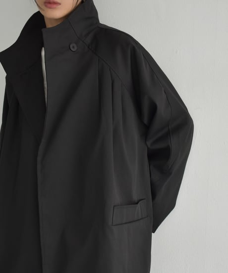 coat-02048　スタンドカラー ミディコート　ブラック