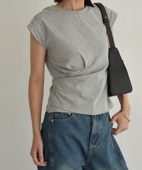 nh-tops-02562　タックデザイン Tシャツ　ホワイト　ダスティブルー　グレー　ブラック