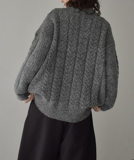 knit-02362　ミックスケーブルニットプルオーバー　グレー