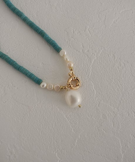 mb-necklace2-02065　 淡水パール×ビーズネックレス　turquoise