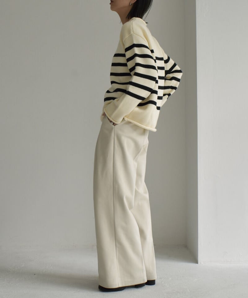 knit-12001 パネルボーダーニット アイボリー×ブラック | L knit-12001 パネルボーダーニット アイボリー×ブラック | L