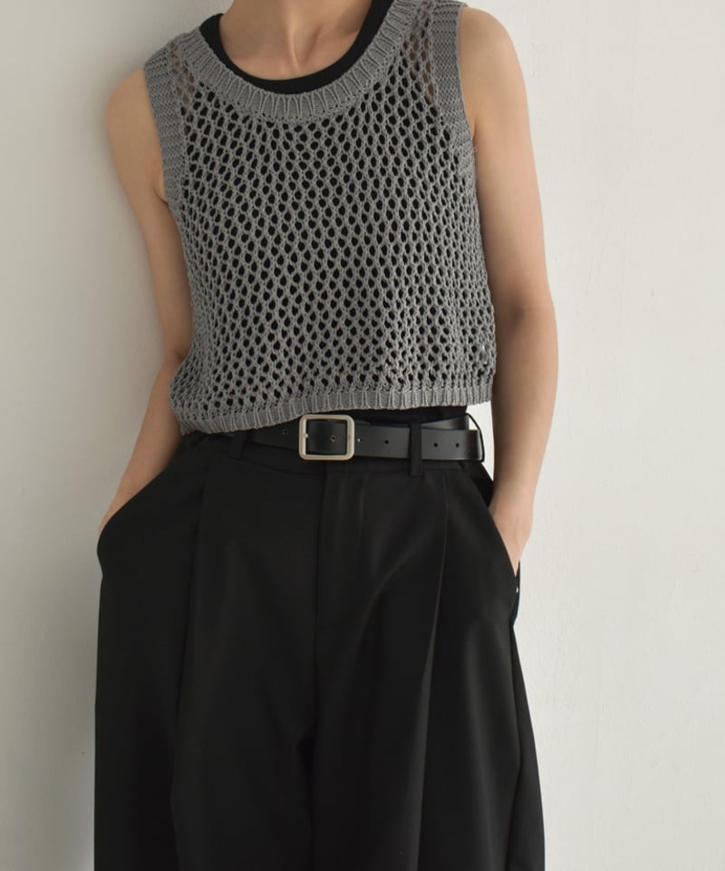 nh-knit-02328 ノースリーブ メッシュニット トップス グレー
