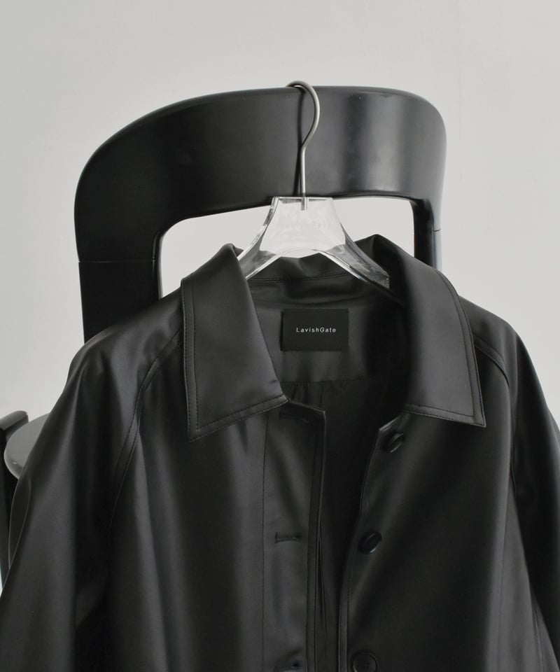 jacket-02025 フェイクレザー ミディ コート ブラック | L a v i s h