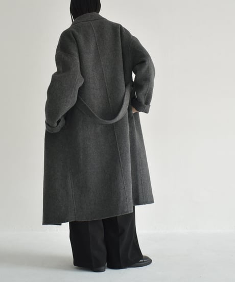 coat-02054　シャギー ウールコート　リバー仕立て　グレー　ブラック