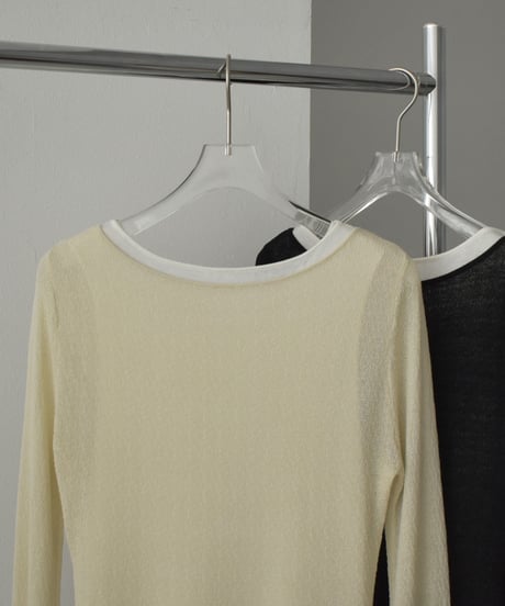 knit-02323　シアー レイヤード ニット　ペールイエロー　ブラック