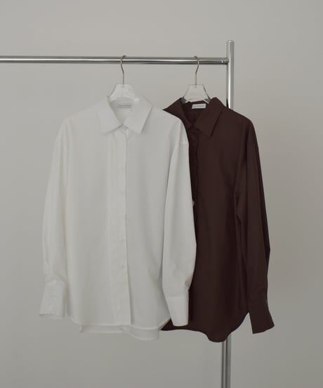 tops-02588　タックデザイン シャツ　ホワイト　ブラウン