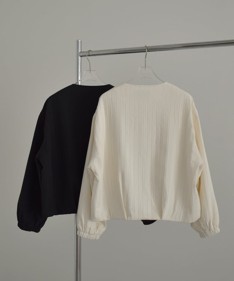 outer-02098 クルーネック ジップブルゾン エクリュ ブラック | L
