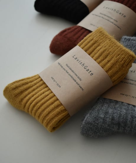 mb-socks-02001　ウール混 リブソックス　オフホワイト　キナリ　グレー　モカ　レンガ　マスタード　ブラック