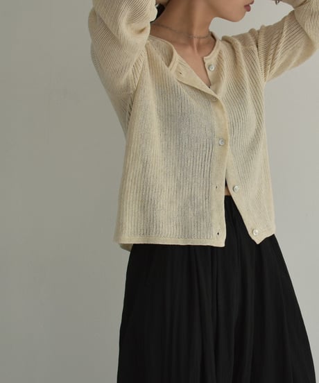 knit-02270　リネン混　サマーニット カーディガン　ベージュ　ブラック