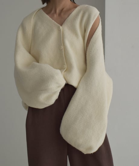 knit-02245　ボリュームスリーブ ショートボレロ　ニットベストセット　エクリュ　グレー　ブラック