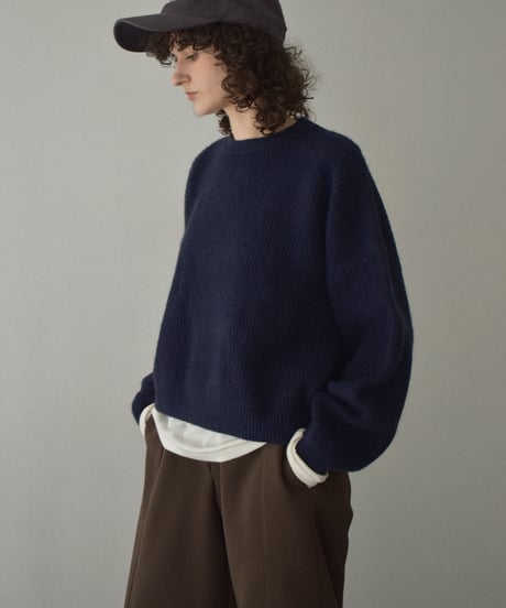 knit-02308　ボリューム スリーブ ニット プルオーバー　オフホワイト　ライトグレー　ダークグレー　ネイビー　ブラック