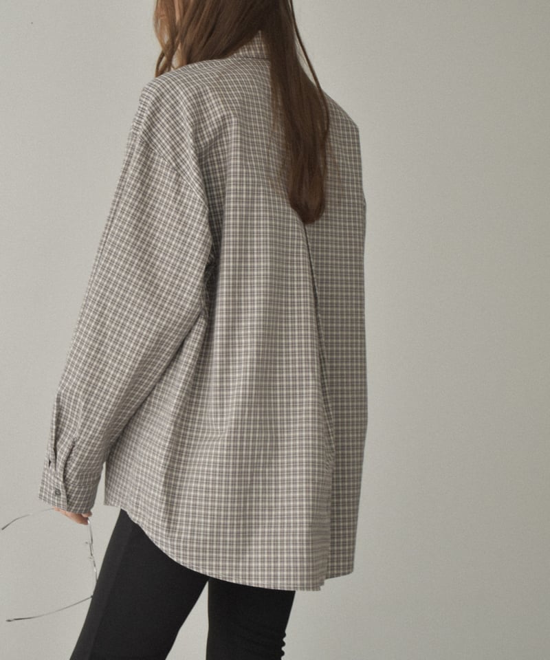 美品　希少　Drawer チェック総柄　裏地総柄　38 Mサイズ tops-02571 オーバーサイズ チェックシャツ ベージュ ネイビー