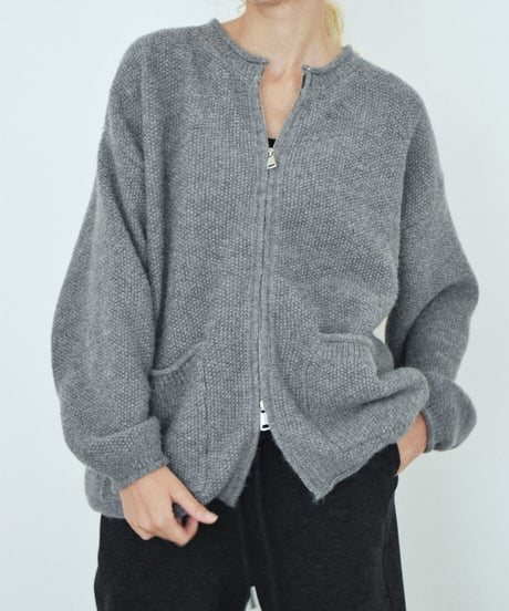 knit-02400　フロントポケット ジップ ニット カーディガン　アイボリー　グレー　ネイビー