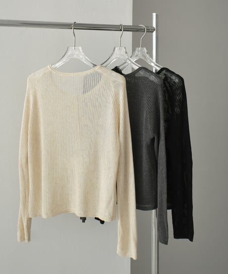 knit-02270　リネン混　サマーニット カーディガン　ベージュ　ブラック　グレー