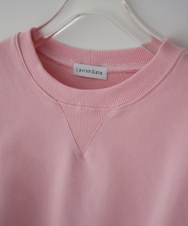 tops-02597 クロップド ワイド スウェット プルオーバー ピンク | L