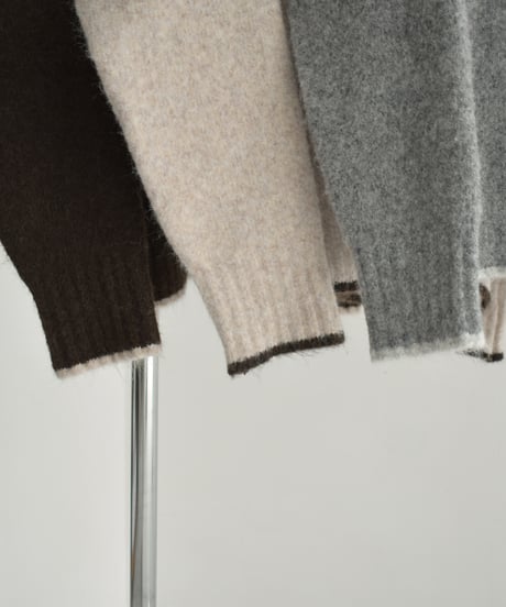 knit-02310　バイカラー ニット トップス　ライトベージュ　グレー　ブラウン