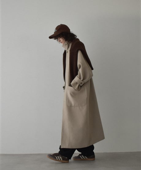 coat-12001　ウールブレンド ステンカラーコート　ベージュ　モカ