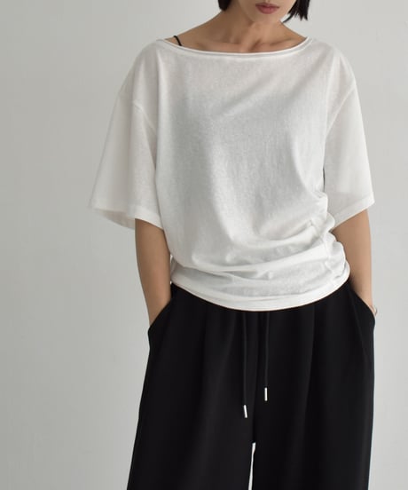 nh-tops-02552　ウエストタック ワイドスリーブ Tee　ホワイト　ブラック