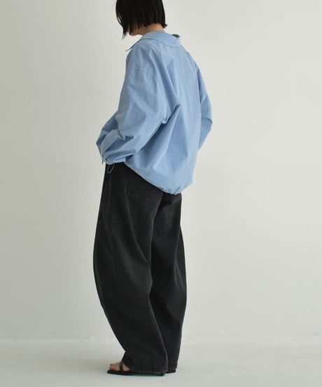 tops-02519　ドローストリングオーバーサイズシャツ　ホワイト　ブルー