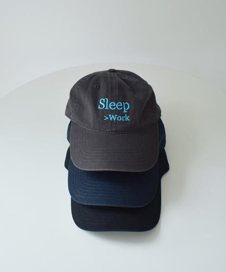 nh-cap-02066 　" Sleep>Work "　メッセージ キャップ　チャコール　ネイビー　ブラック