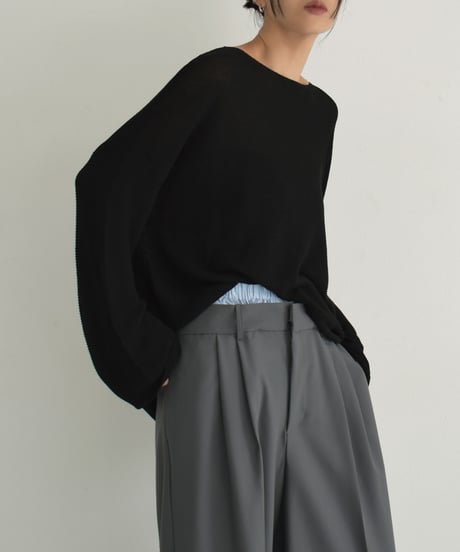 knit-02278　ボートネック メッシュ ニット　ホワイト　ブラック