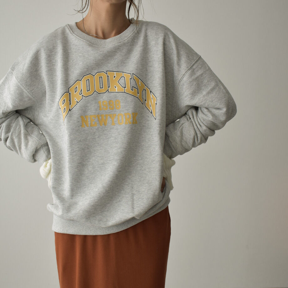 tops-02356 BROOKLYN カレッジロゴスウェット 杢グレー ブラック | L a