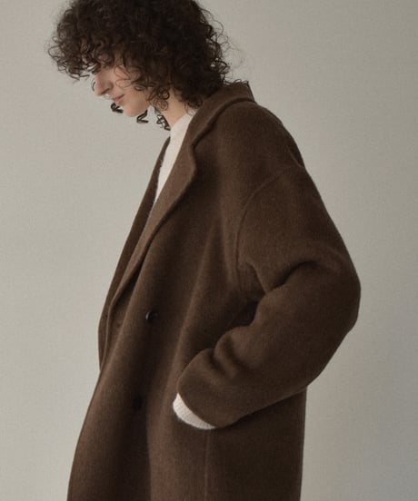 coat-02061　ウール ミディ コート リバー仕立て　エクリュ　ダークグレー　ブラウン