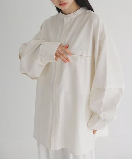 【STUDIO ENUL】 2way band collar shirt　100002