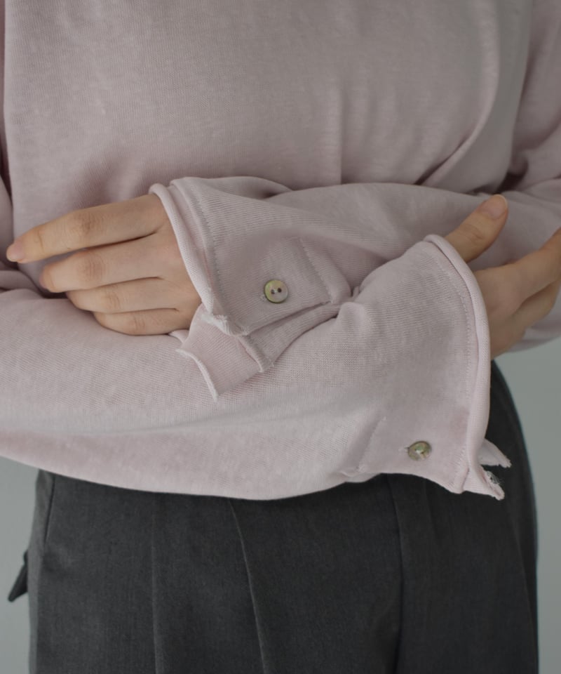 nh-tops-02586 カフススリーブ ロング カットソー エクリュ ピンク | L