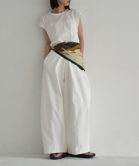 bottoms-02286　コクーンワイドパンツ　ホワイト　モカグレージュ