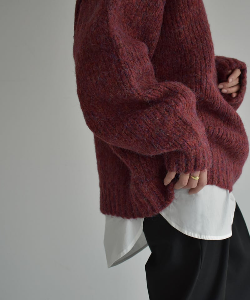 knit-02146 ミックスカラーボリュームニット グレー ボルドー knit-02146 ミックスカラーボリュームニット グレー ボルドー