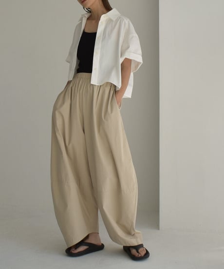 tops-02423　コットン ナイロン 半袖 ショートシャツ　チャコール　オフホワイト