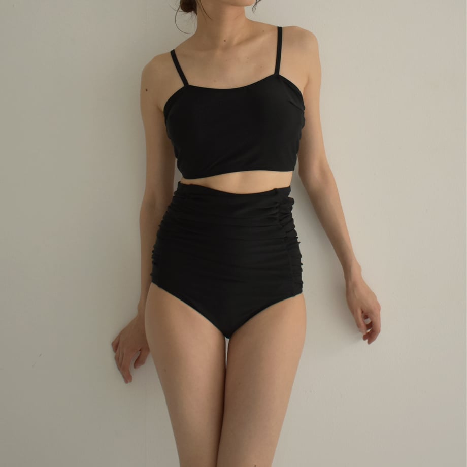 nh-swim-02464 ギャザー デザイン ハイウエスト ビキニ スイムボトムス