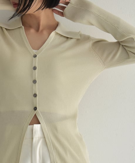 knit-02316　スキッパーリブ ニット　エクリュ　モカグレージュ　ブラック