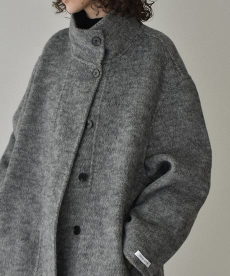 coat-02059　スタンドカラー ウール コート リバー仕立て　グレー　ダークグレー