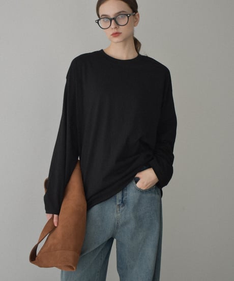 nh-tops-02565　オーバーサイズ ロングスリーブTシャツ　ホワイト　ベージュ　チャコール　ブラック