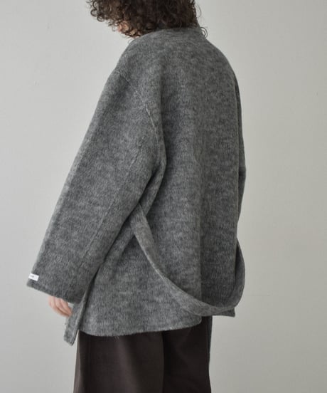 coat-02059　スタンドカラー ウール コート リバー仕立て　グレー　ダークグレー