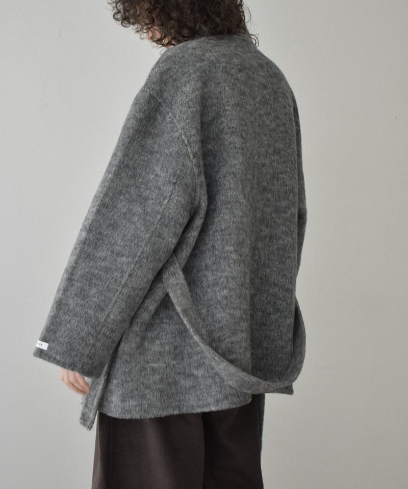 coat-02059 スタンドカラー ウール コート リバー仕立て グレー