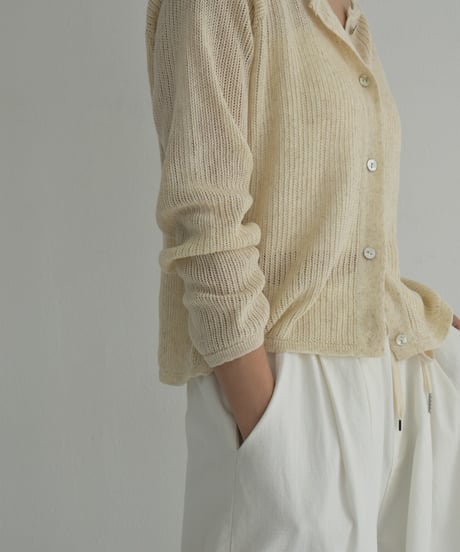 knit-02270　リネン混　サマーニット カーディガン　ベージュ　ブラック　グレー