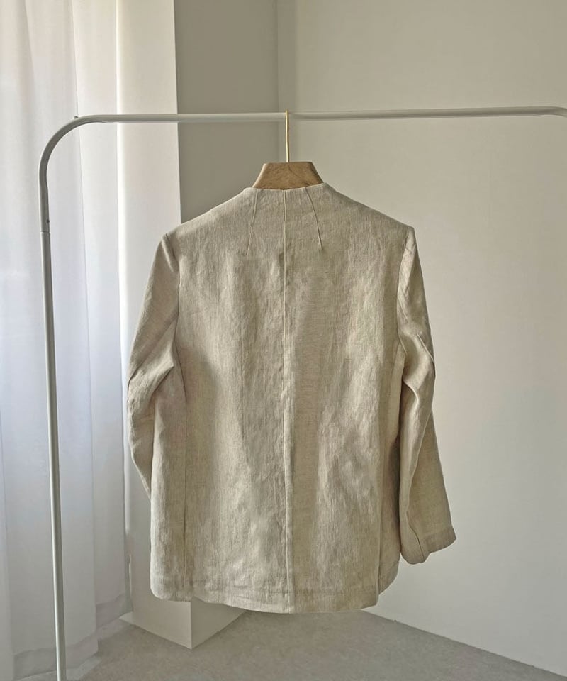 jacket-02009 ナチュラルリネン ノーカラージャケット キナリ jacket-02009 ナチュラルリネン ノーカラージャケット キナリ