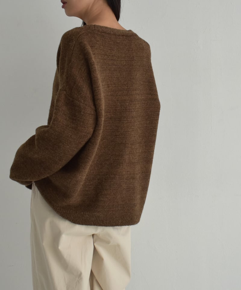 knit-02293 マフラー付き ニットカーディガン ブラウン グレー