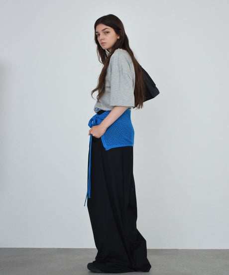 tops-02606　ラップニット付 メッセージTシャツ　ホワイト　グレー