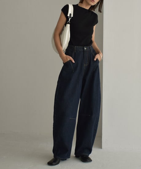 nh-knit-02230　モックネック フレンチスリーブニット　エクリュ　グレージュ　ブラック
